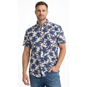 JAM Session Mens L Slim Fit Short Sleeve Palm Tree Hawaiian Button Up Shirt